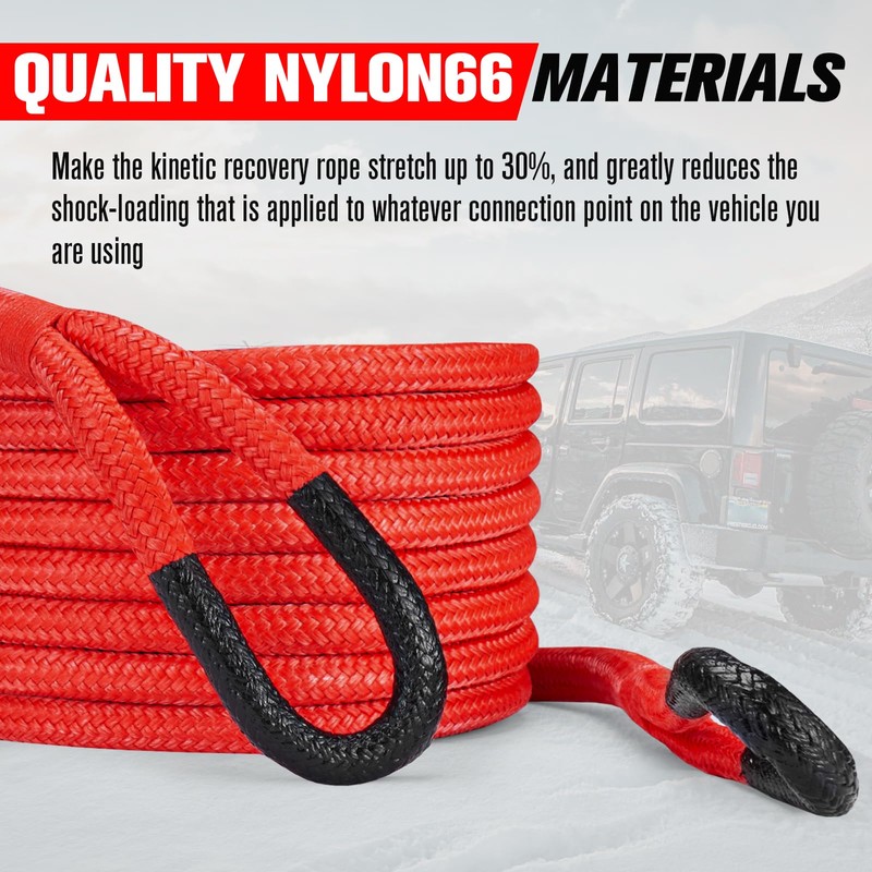 FieryRed Kinetic Recovery Rope Kit with 2 Soft Shackles, 7/8