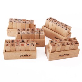 SONGER 60pcs Cute Mini Wood Rubber Stamp Set DIY Diary Scrapbook Stamp Set Life Love Travel Week Number Patterns Wooden Rubber Stamps Set