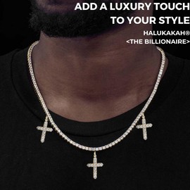 HALUKAKAH 18k Real Gold Plated 5mm Tennis Chain with 0.5ctw Hand-Set Diamonds for Men and Women - Adorned with 3 Religious Crosses - Complete with Giftbox