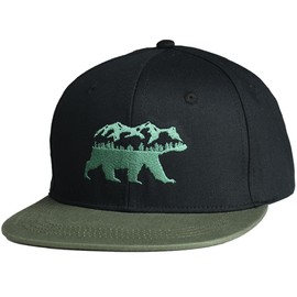 EDTREK Performance Outdoorsman Snapback Truck Hat with Flat Brim - Unique Animal Embroidery (Black - Mountain Bear)