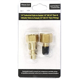 1/4" Industrial Style & Schrader Valve to 1/4" SAE 45-degree Flare Fittings | Adapters to Winterize Blow Out Backflow Preventer and Pressure Vacuum Breaker (PVB) for Sprinkler System | Lead-Free Brass