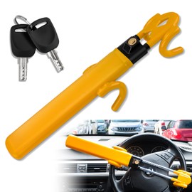 KYX Steering Wheel Lock,Car Club Steering Wheel Lock Car Double Hooks & Heavy Duty Car Security Lock Adjustable Antitheft Locking Devices for Cars Trucks Vans and SUV with 2 Keys