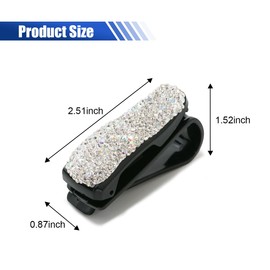 2PCS Bling Sunglasses Holder for Car, Fashion Crystal Rhinestone Sun Visor Glasses Holder with Ticket Card Clip, Eyeglasses Mount Car Sunglasses Clip, Auto Visor Glasses Clip for Women Girls (White)