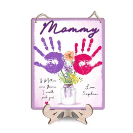 DIY Baby's First Mothers Day Handprint Flowers Hanging Sign, 3D Purple Floral Bouquet for Mom Mommy with Kids Handprint Art Craft Keepsake Mothers Day Gifts, If Mothers were Flowers I Would Pick You