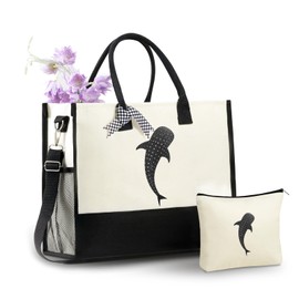 InnoBeta Whale Shark Gifts for Women, Whale Themed Tote Bag with Makeup Pouch Set, Gift for Whale Lovers on Christmas, Birthday