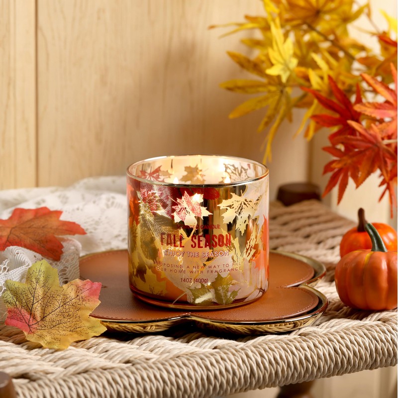 Fall Candle,Autumn Leaves Scented Candle,Large 3 Wicks,Fall Gift Decor,14oz