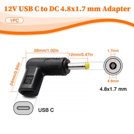 KUOQIY USB C to DC 12V Adapter, USB 3.1 Type C USB-C Female to DC 4.8x1.7 mm Male Adapter PD Emulator Trigger 90 Degree Angled, for Routers, Optical Modems, Monitoring Equipment