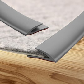 [New Upgrade] Floor Transition Strip, Self Adhesive Rubber Rug Gripper Tape Carpet Edge Trim Strip, Wood Tile Laminate Transition Cover Doorway Gap for Threshold Height Less Than 6mm (Gray, 3.3ft)