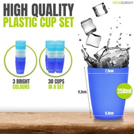 idea-station NEO Plastic Cups 30 x 250 ml - ice-Edition - Plastic Cocktail Glasses - Perfect Party Cups for Cold & Hot Drinks - Reusable for Camping Kitchen, BBQ, Birthdays, Outdoor Activities