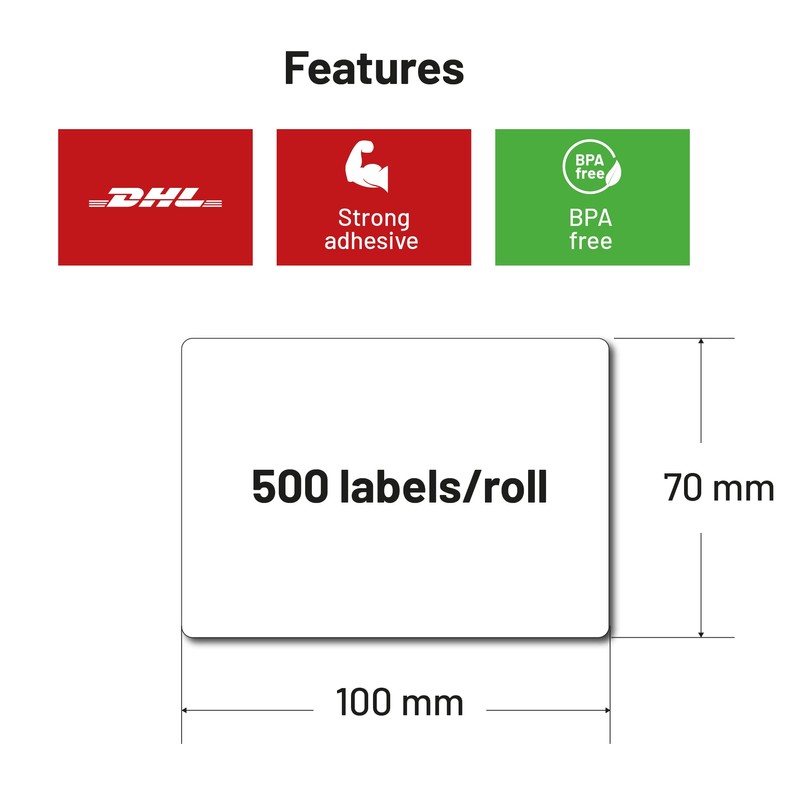 Labeltrade 500 Thermal Labels Premium Quality 100 x 70 mm