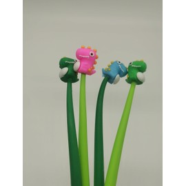 Novelty Animal Gel Pens, 0.5mm Black Ink, Cute Character Designs, Assorted Colours, Multi-Pack Options (Dinosaur, 4)