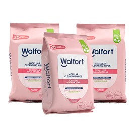 Walfort | Toallas Desmaquillantes con Agua Micelar, Limpieza Facial 3 en 1: Limpian, Desmaquillan e Hidratan (3, 3 Pack 25 Piezas)
