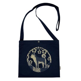Edo-Ten 015 Shiba Inu Shoulder Bag with Discharge Dyeing Pattern, Made in Japan, 100% Cotton, Shoulder Bag, Men's, Women's, Dark Blue, Shiba Inu Navy Blue