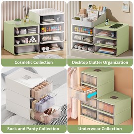 Miaocona Underwear Organizer Drawer, 18 Cells Plastic Sock Underwear Storage Drawer, Stackable Closet Organizers and Storage Box for Bras, Socks, Scarves, Ties, Belt (Placing Style, Green, 1 Pcs)