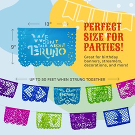 50 Ft Papel Picado Mexicano para Fiesta with Encanto Movie Scenes (12.5 FT x 4) Set of 4 Papel Picado Tissue Paper Mexican Party Decorations, Encanto Birthday Party Supplies, Holiday Party Decorations