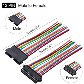 sourcing map Male to Female 12Pin Breadboard Jumper Wire 2.54mm Pitch Ribbon Cable 20cm Long Electronics Breadboard Ribbon Cables for Breadboard Electronic Projects Pack of 10