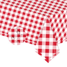 2pcs Red and White Checkered Disposable Tablecloth Table Covers,137*274cm Red White Chequered Party Rectangular Tablecover for Christmas,Picnic ,Baby Shower,Wedding,Birthday Party Table Decoration