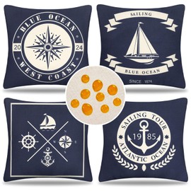 Waterproof Cushion Covers, Maritime Outdoor Cushion Cover, Decorative Cushion Cover, Linen, Summer Garden Sofa Cushion with Invisible Zip, for Sofa, Car, Office, Home Decor, Pack of 4, 40 x 40 cm