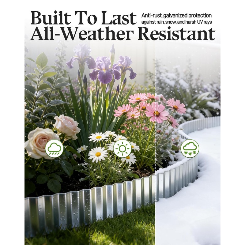 6" x 50' Corrugated Metal Garden Edging Border, Galvanized Flexible