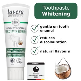 lavera Toothpaste Sensitive Whitening - 5 in 1 Protection - Natural whitening - Gentle on Tooth Enamel - Bamboo Cellulose Cleaning Body & Sodium Fluoride - Vegan - 75 ml