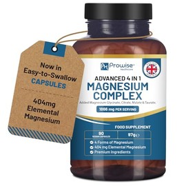 Magnesium Glycinate Complex 4 in 1 - 1866 mg per Serving | Precise Dose of 404 mg Elemental Magnesium | With Magnesium Glycinate, Citrate, Malate and Taurate | 90 Vegan Capsules - by Prowise