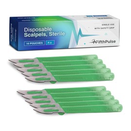 FifthPulse Disposable Surgical Scalpel Knife #23 - Ten Individually Wrapped Sterile Scalpel Blades - Surgical Blade Scalpels With Safety Grip