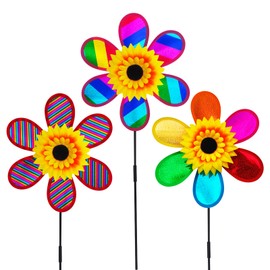 MuuXii Whirligigs Wind Spinner, 3PCS Plastic Pinwheel, Sunflower Colorful Wind Spinners, 10.6inch Garden Windmill Spinner, DIY Pinwheel Craft Lawn Courtyard Outdoor Decoration