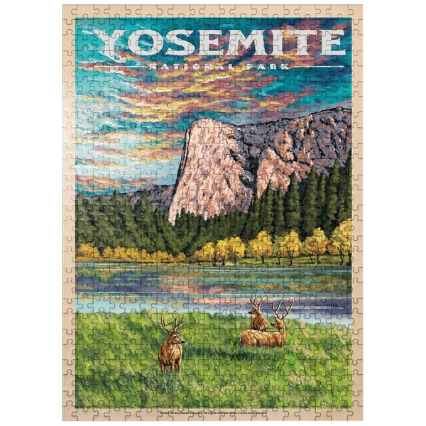 Yosemite National Park - The Grand View of El Capitan, Vintage Travel Poster - Premium 500 Piece Jigsaw Puzzle for Adults