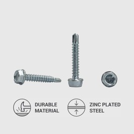 Pack of 100 DIN 7504 K Galvanised Steel 4.2 x 25 mm Screws Self-Drilling Tapping Screw Hex Washer Self Tapping (100, 4.2 x 25 mm)