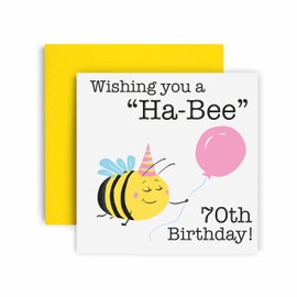 Huxters Birthday Cards for Women – Wishing You a Ha-Bee 70th Birthday Card for Her – Funny Birthday Cards for Mum - Grandma- Nanny - Nana– Cute 70th Birthday Card with Envelope (70th)