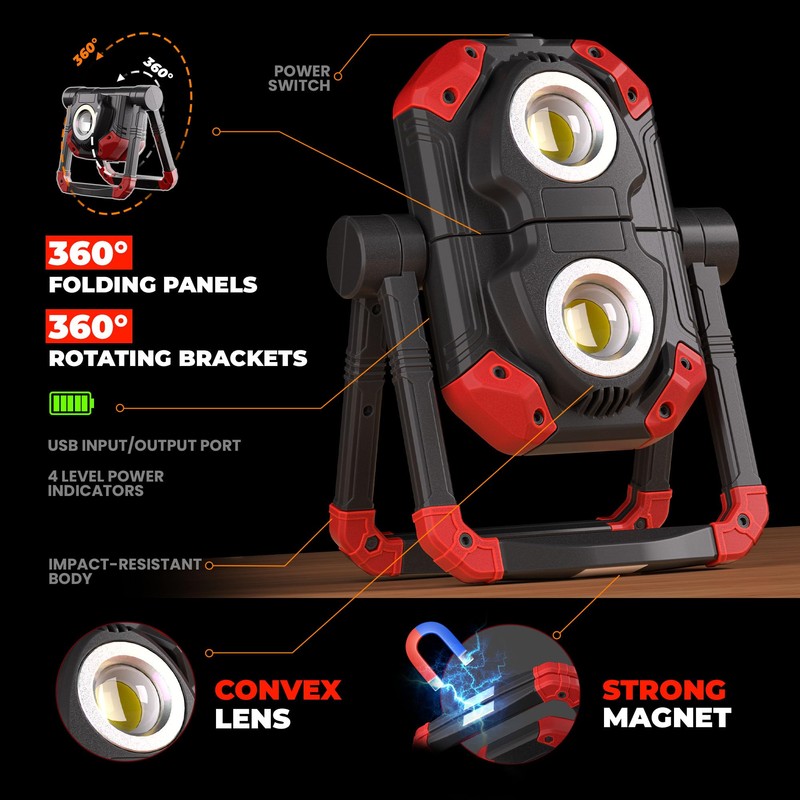 Yzoni 2 Pack LED Work Light Rechargeable, 2 COB 2500LM