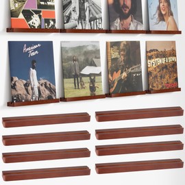 Axeman Wood Vinyl Record Shelf Wall Mount, Floating Shelves for LPs, CD, Album Holder Wall Display, Elegant Wooden Ledge for Vinyl Record Storage, Vintage Home Decor - 8 Pack, Brown