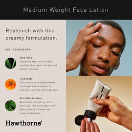 Hawthorne Men’s Medium Weight Face Lotion with Aloe and Tiger Grass | Face Cream Moisturizer for Normal to Dry Skin | 4 FL OZ (Medium, Aloe Vera) (Medium, Aloe Vera)