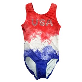 GymnasticsHQ Gymnastics Leotard for Girls - USA Red, White and Blue Rhinestone (AS)