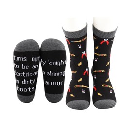 MBMSO Electrical Lineman Gifts 2 Pairs Electrician Socks Funny Electrician Gifts My Knight in Shining Armor Lineman Socks (Electrician Socks)
