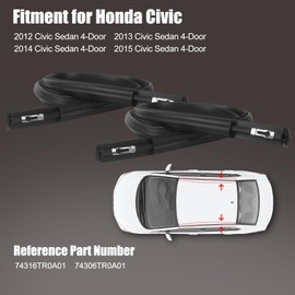 KAFKOF Roof Drip Molding Trim for 2012-2015 Honda Civic Sedan 4-Door, Left & Right 2Pcs Black Rubber Weatherstrip Seal Replace 74316TR0A01 74306TR0A01.