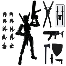 QAONIE (Assembly Completed) 3D Printed Figure 5.54-inch Dummy13 with Weapon Expansion Set, Full Body Mechanical Movable Toy, Desk Decoration. (Pure Black)