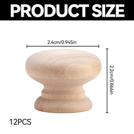Yuiturt Cupboard Door Knobs Wooden – 12 Pcs Natural Solid Wood Drawer Knobs, Round Mushroom Pull Handles with Screws, Perfect for Cabinets, Wardrobes, and Home Furniture Upgrades for Drawers
