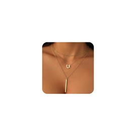 PDWZNBA Layered Initial Necklace for Women, 14K Real Gold Plated A-Z Letter Necklace Cute Initial Necklace 3-Layer Adjustable Necklace Set Trendy Jewelry Gifts for Women