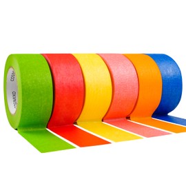 COSIMIXO Colored Masking Tape 1.88 inches x 60 Yards, 6 Rolls Multi-Color Coding Masking Tape for Crafts, Labeling Packing Residue-Free Removal, Easy Hand-Tear