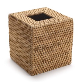 DOKOT Cosmetic Tissue Box Made of Rattan Tissue Box Natural for Home/Office/Car Square (Natural, 14 x 14 x 15 cm)
