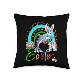 Happy Easter Day Bunny Dolphin Chocolate Eggs Basket Rainbow Throw Pillow