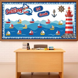 Nautical Bulletin Board Classroom Decorations Set Sailing into Wall Bulletin Board Decor Writable Sailboat Light House Anchor Paper Cut-Outs for Ocean Back to School Blackboard Decor Teacher Supplies