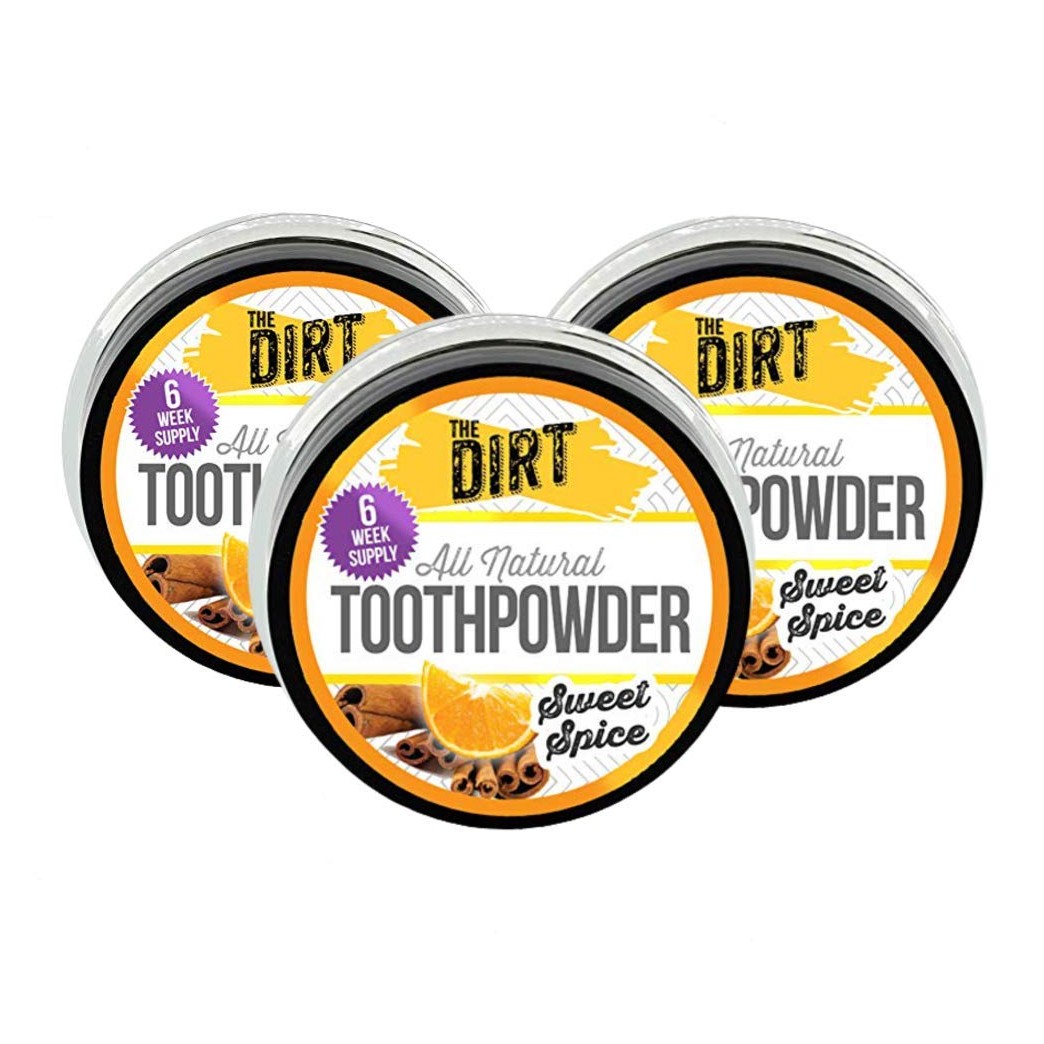 The Dirt All Natural Tooth Powder - Gluten & Fluoride Free Organic Teeth Whitening Powder with Essential Oils | No Added Sweeteners, Artificial Flavors or Colors - Sweet Spice, 18 Week Supply