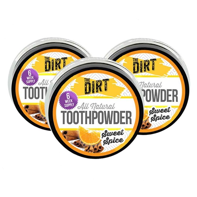 The Dirt All Natural Tooth Powder - Gluten & Fluoride Free Organic Teeth Whitening Powder with Essential Oils | No Added Sweeteners, Artificial Flavors or Colors - Sweet Spice, 18 Week Supply