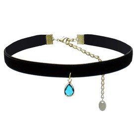 Velvy c227 Original Birth Month 12 Colors Velvet Drops Black Choker Women's Necklace, Alloy Steel Glass Rayon Cotton