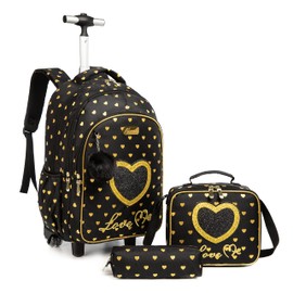 Meetbelify Wheels Backpack for Girls Rolling Backpack with Lunch Box for Elementary School Travel Suitcase Trip Luggage for Kids