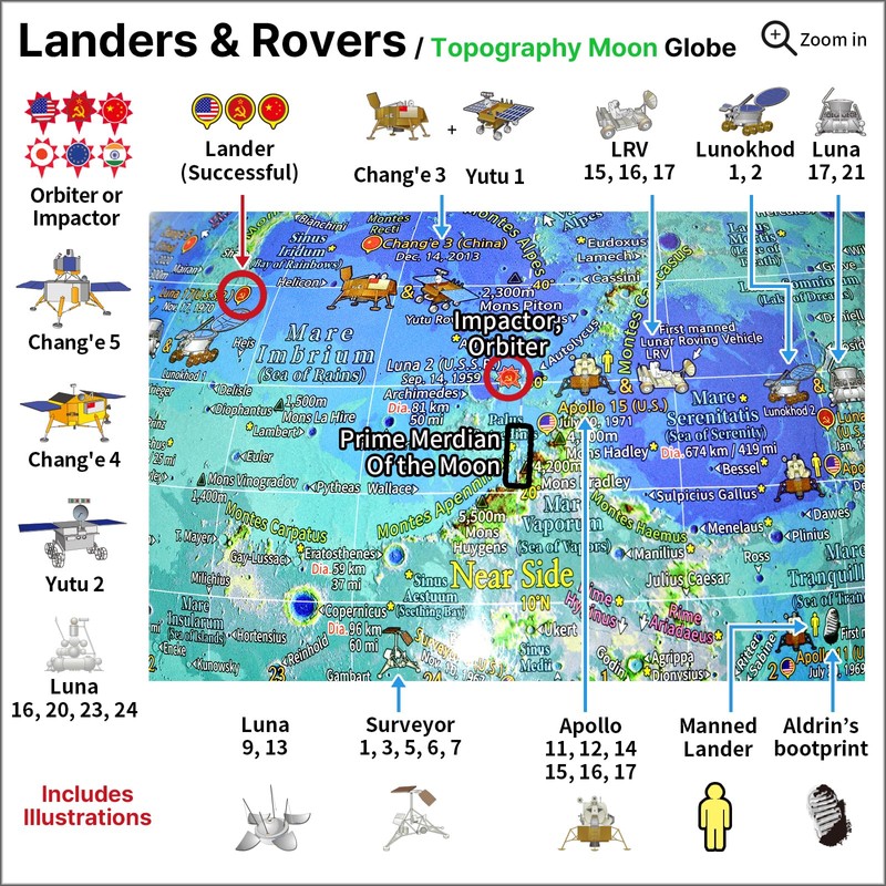 Mapsoft Fly Topography Moon Globe, 30cm/12", MTF-30