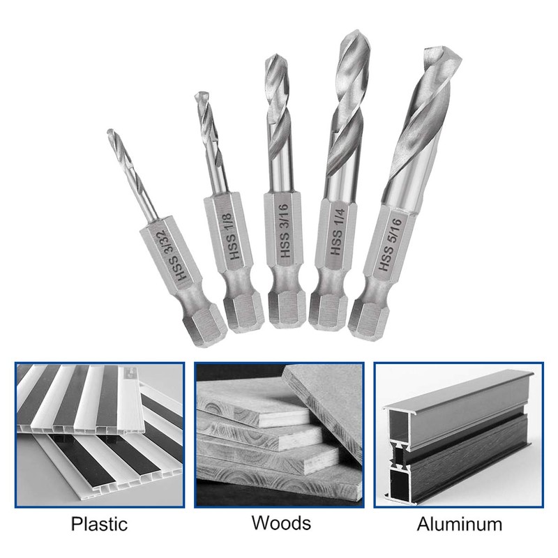 COMOWARE Stubby Drill Bit Set for Metal, 5pcs HSS M2