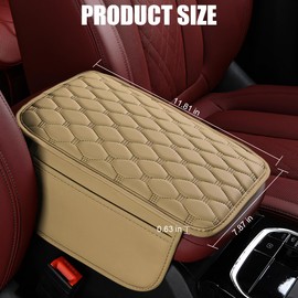 Sandfren Car Center Console Cover, Leather Vehicle Armrest Cover Cushion with 2 Storage Bags, Automotive Interior Arm Rest Seat Box Pad Accessories, Universal for SUV Sedan Truck (Beige)